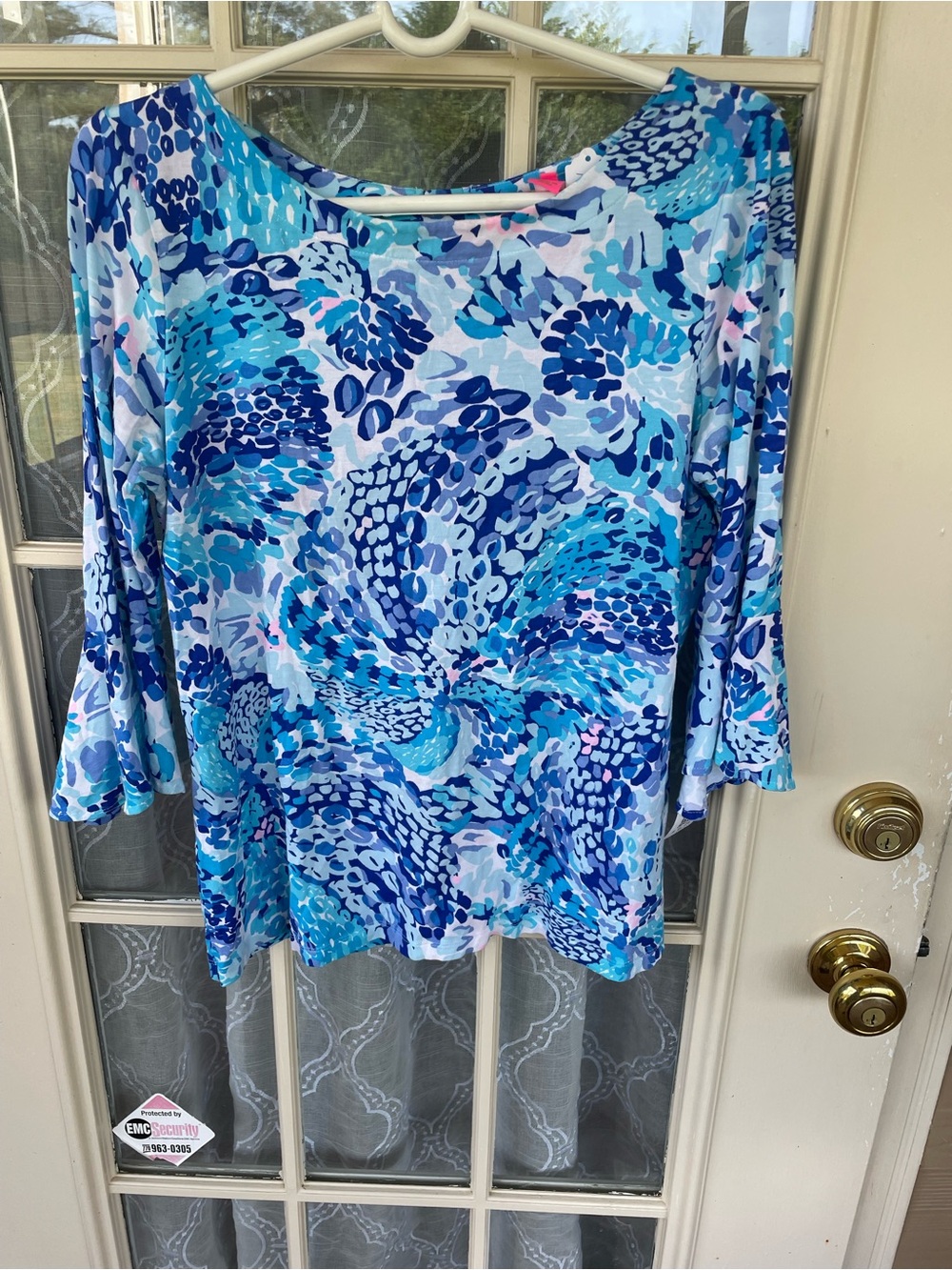 💙 Lilly Pulitzer Blue Aqua Bell Sleeve Tunic Top Women’s Medium Resort